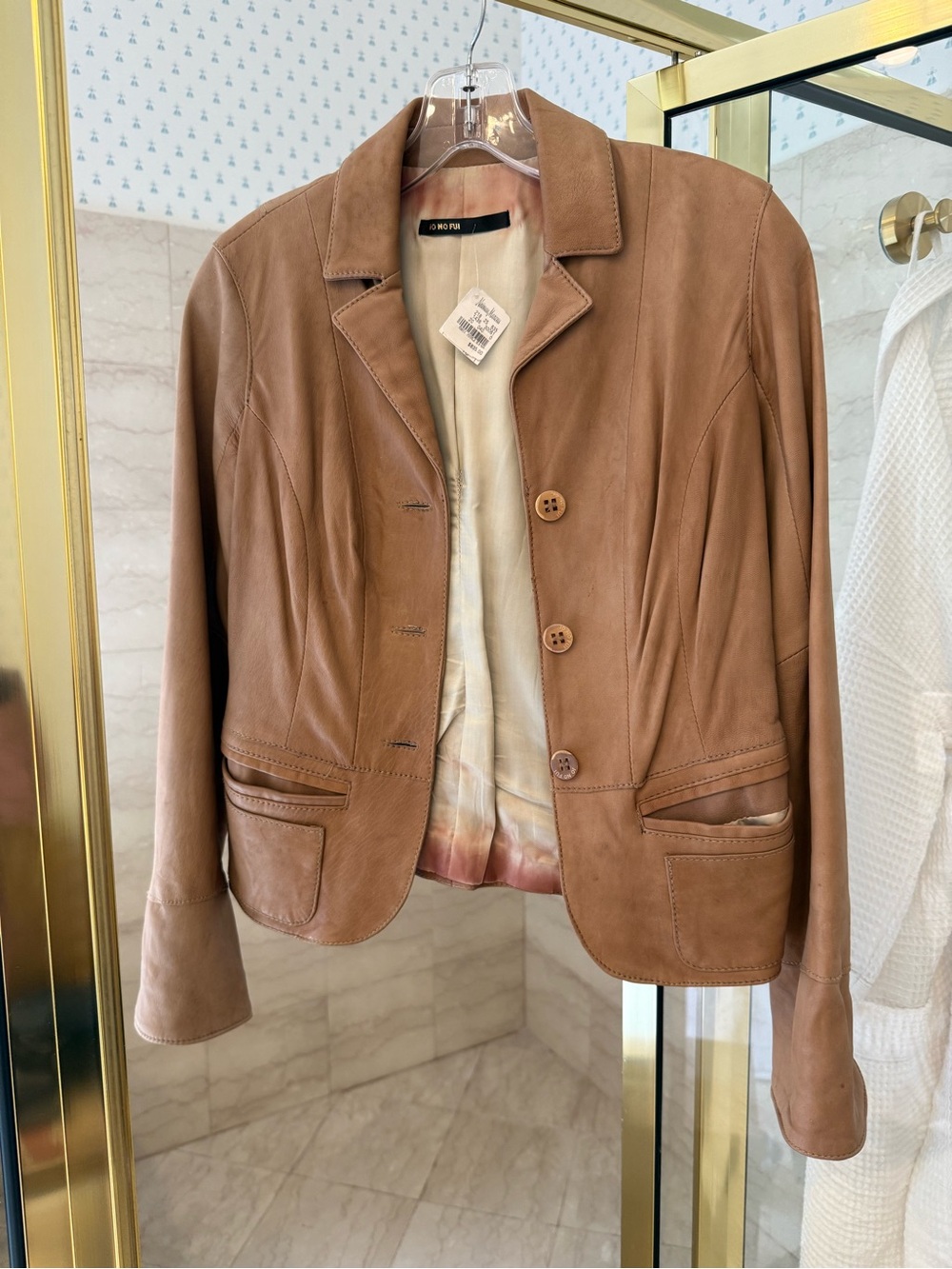 Women's Tan Leather Button-Front Jacket